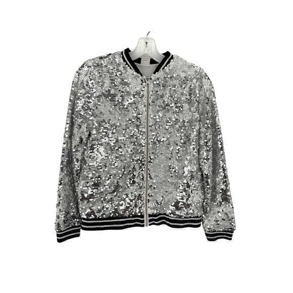 Sequins silver sparkle zip up jacket - Picture 1 of 5